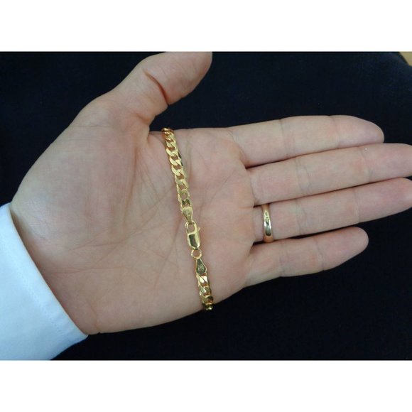 NEW Gold Cuban Link Chain Bracelet, Gold Plated 925 Sterling Silver Italy - Picture 4 of 7